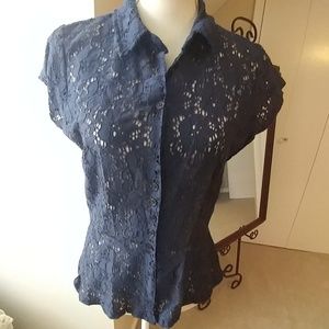 Willi Smith Navy Blue Lace Short Sleeve
